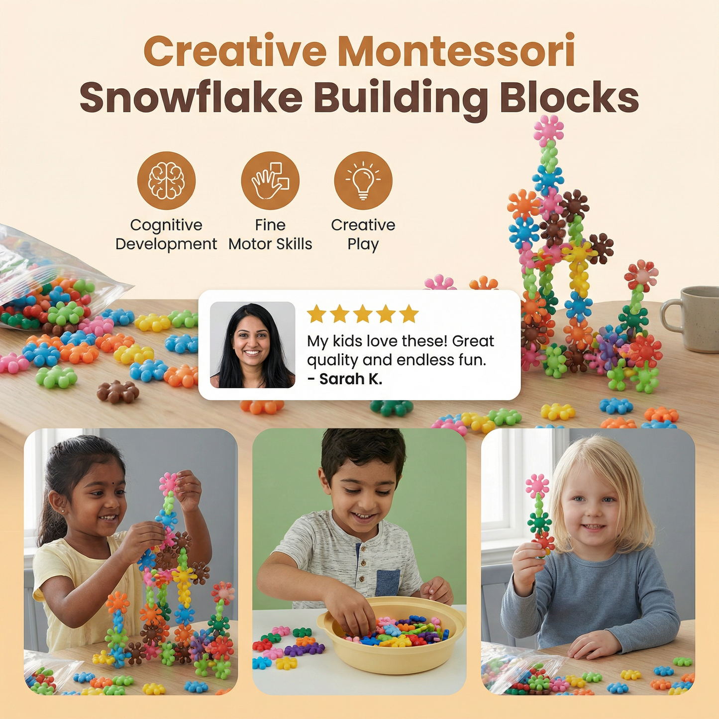 Creative Montessori Snowflake Building Blocks