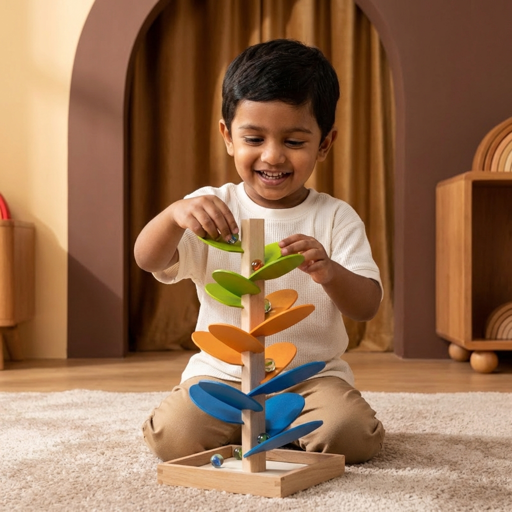 Montessori Rainbow Marble Wooden Tower