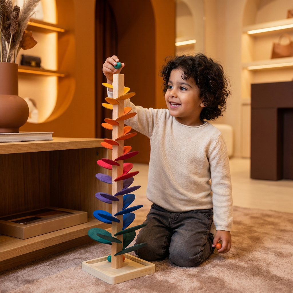 Montessori Rainbow Marble Wooden Tower