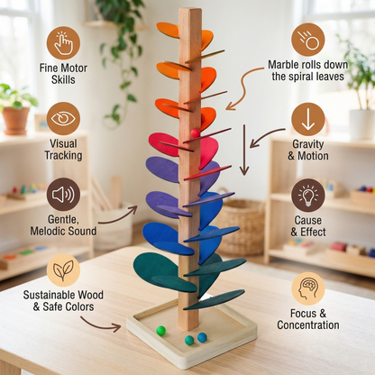 Montessori Rainbow Marble Wooden Tower