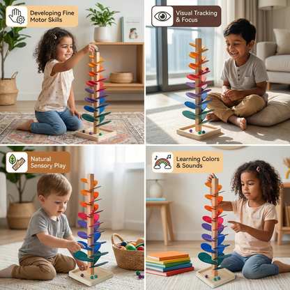 Montessori Rainbow Marble Wooden Tower