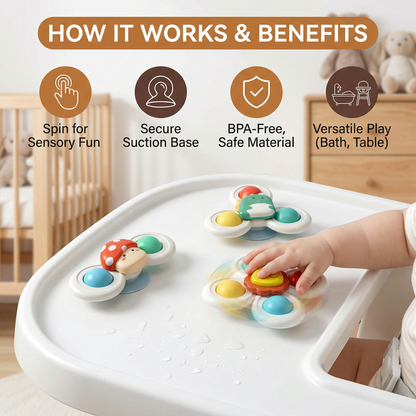 Cute Suction Cup Spinning Toy for Babies 3-Piece Set