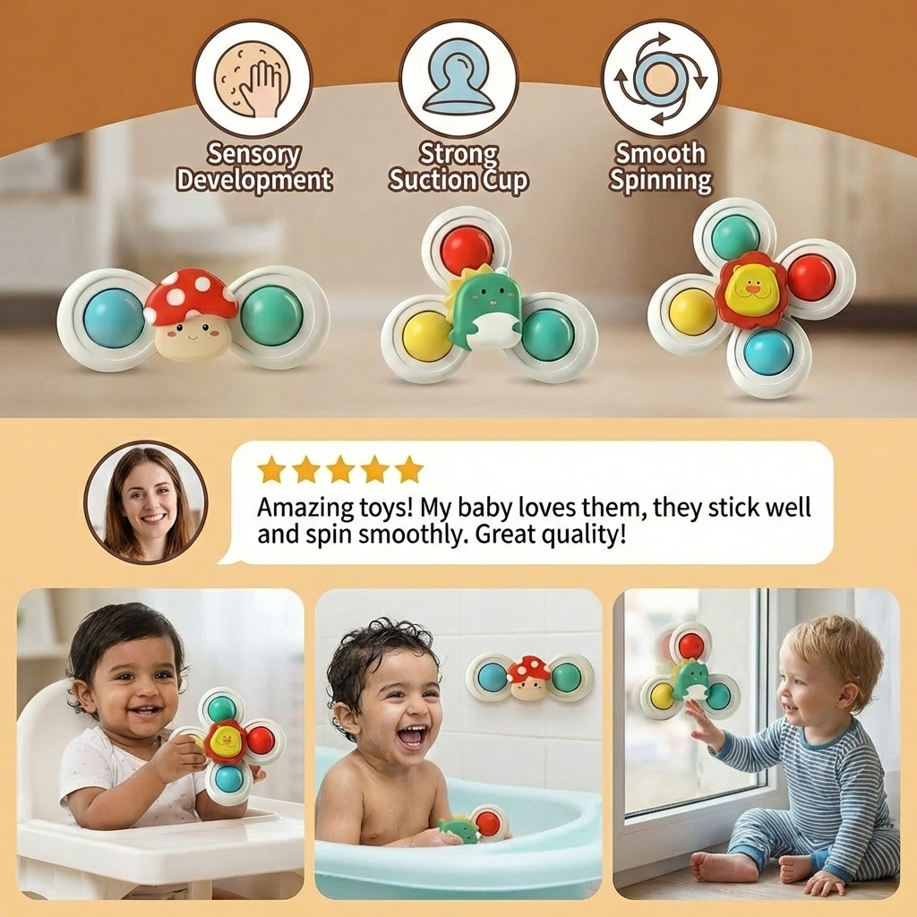Cute Suction Cup Spinning Toy for Babies 3-Piece Set
