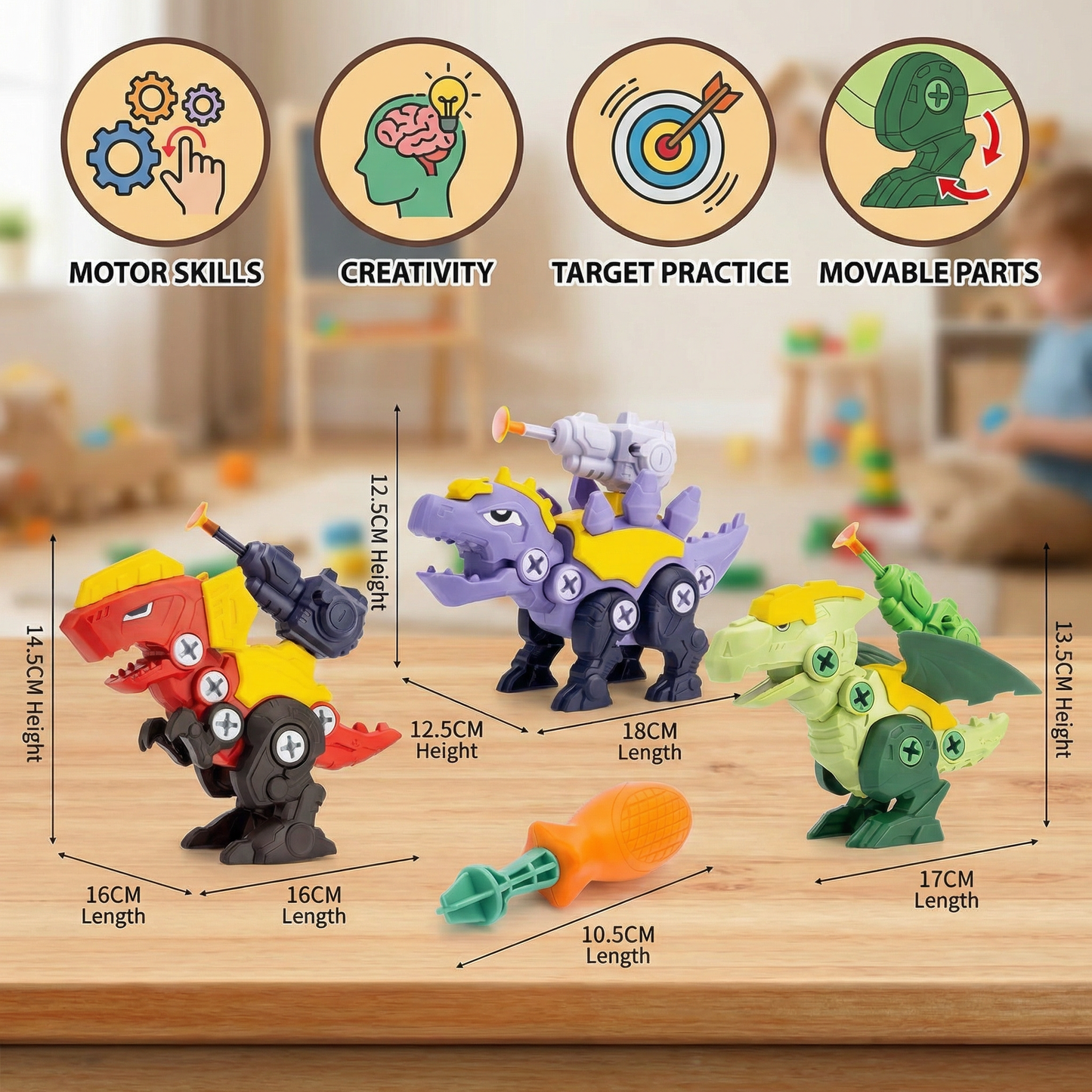 Dinosaur Screw Set with Suction Cup Cannon