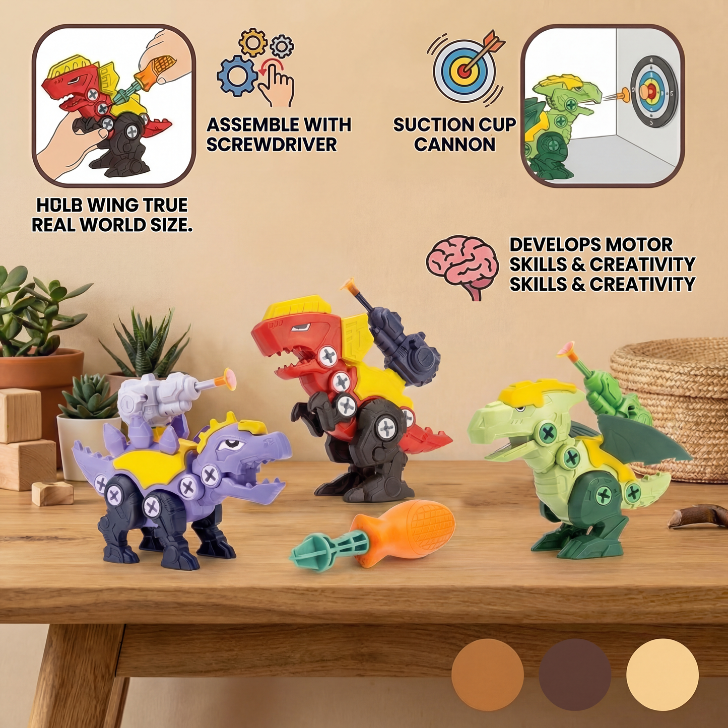 Dinosaur Screw Set with Suction Cup Cannon