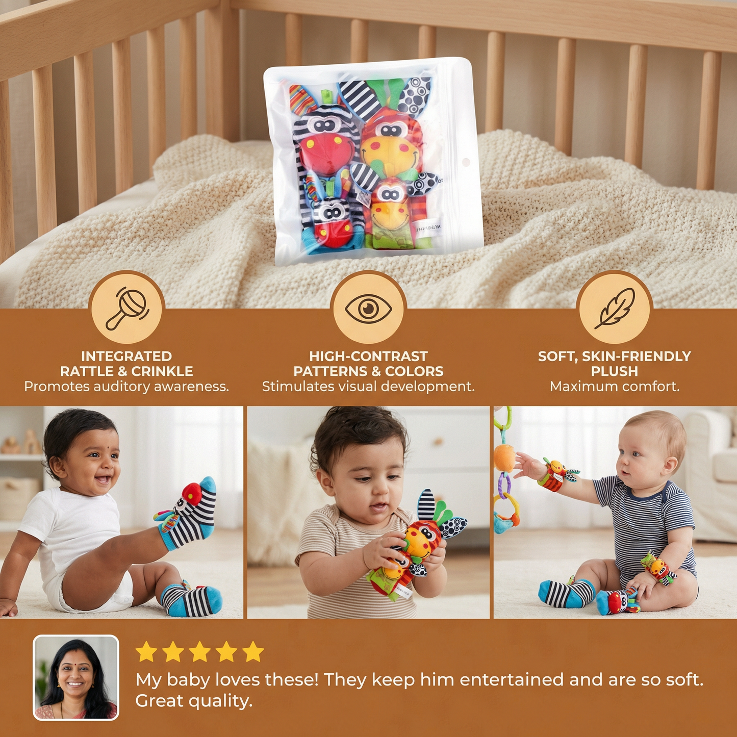 Sensory Baby Plush Socks and Bracelet