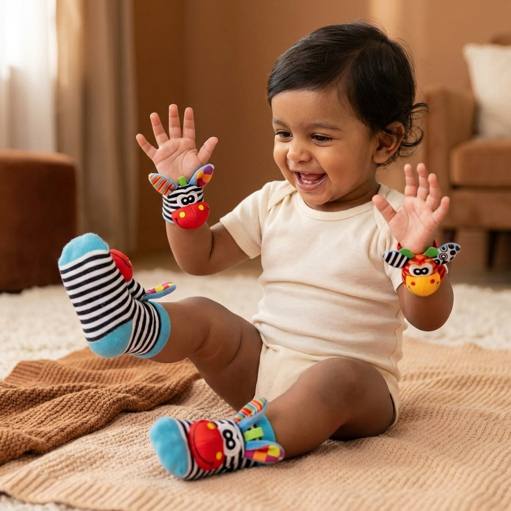Sensory Baby Plush Socks and Bracelet