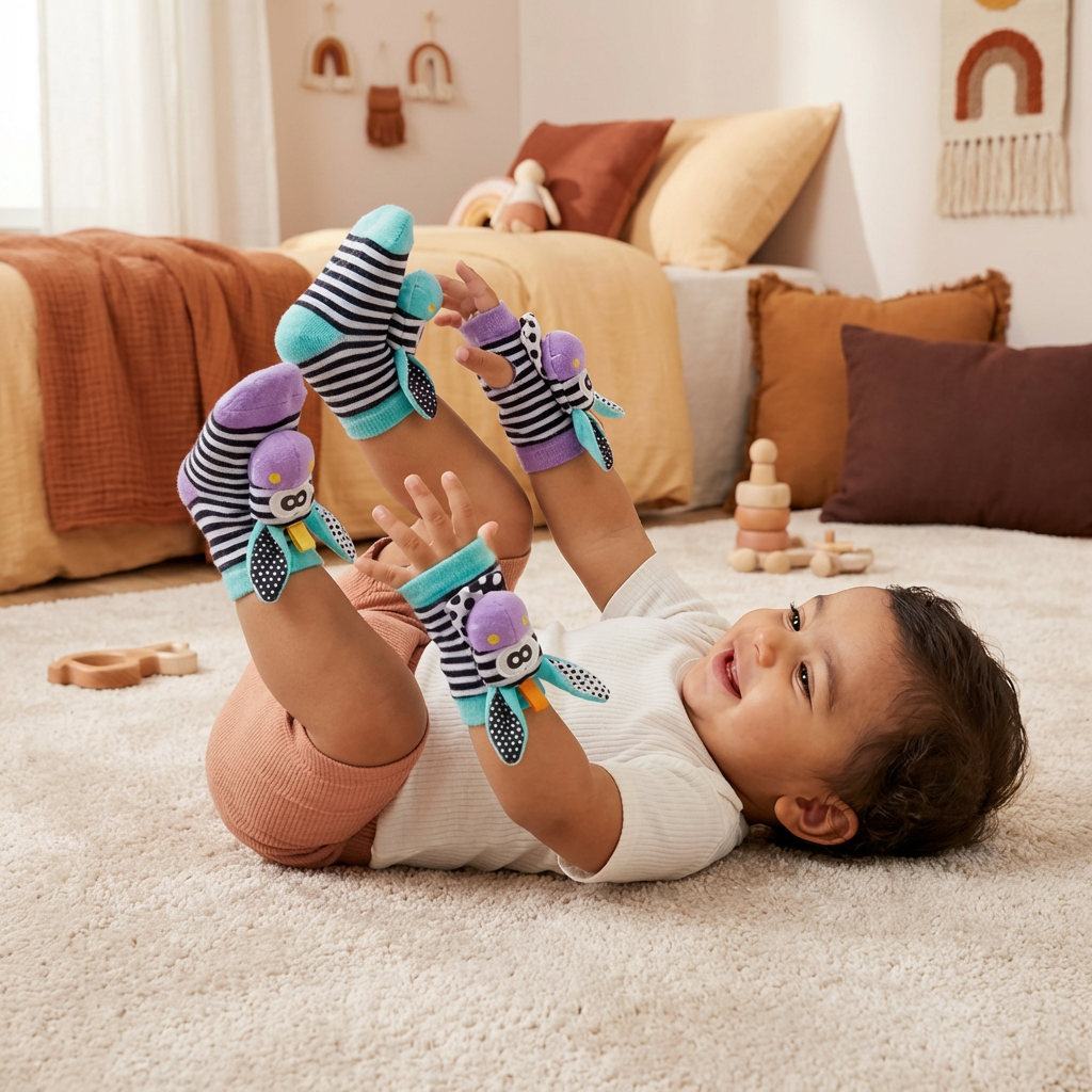 Sensory Baby Plush Socks and Bracelet
